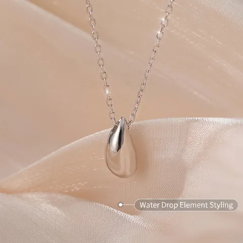 925 Sterling Silver Water Drop Pendant Necklace For Women Minimalist Polished Clavicle Cross Chain Fashion Jewelry Gift