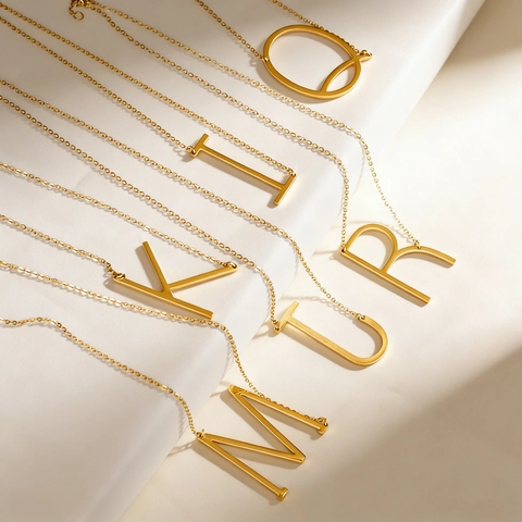 Collar Con Colgante De Letra Inicial Moda Simple Acero Inoxidable Chapado En Oro De 18K Joyas Para Mujeres Hombres