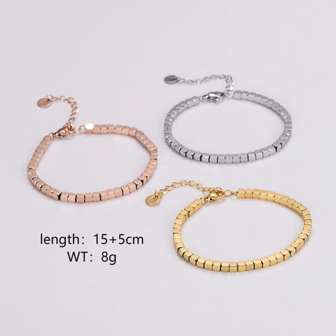 Bracciale Minimalista Con Perline A Cubo In Acciaio Inossidabile 316L Maglia Quadrata Gioielli Regolabili Da Donna Accessorio Elegante