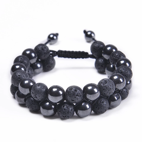 Lava Stone Hematite Tiger Eye Gemstone Bracelet Layered Hand-Woven Adjustable Fashion Simple Jewelry For Men Women