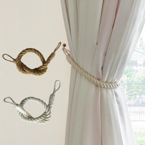 Hand Woven Cotton Rope Curtain Tiebacks Bohemian Style Wood Bead Drape Holders For Living Room Bedroom Decor