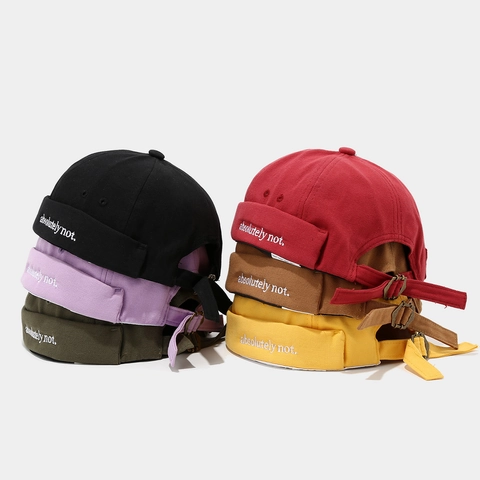 Retro Cotton Canvas Docker Hat Brimless Cap Letter Embroidery Adjustable Streetwear Miki Hat Unisex Vintage Beanie