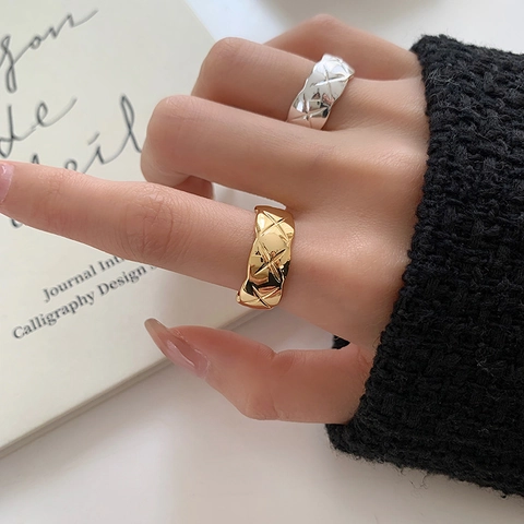 Quilted Pattern Metal Open Ring High End Plated Adjustable Fashion Elegant Simple Jewelry For Women