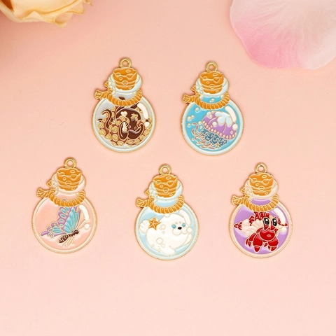Alloy Enamel Charms Ocean Animal Drifting Bottle Wishing Jar Pendants For DIY Jewelry Making Keychain Necklace