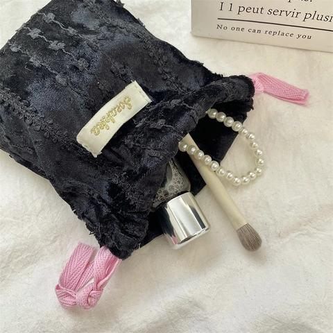 Drawstring Storage Pouch Velvet Textured Portable Small Makeup Bag For Sanitary Napkin Lipstick Jewelry Travel Organizer