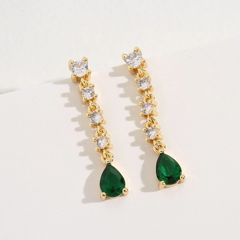 Orecchini Pendenti Eleganti Con Zirconia Goccia Verde Rame Placcato Oro Per Donna Matrimonio Festa Moda