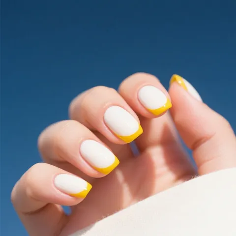 French Tip Press On Nails White And Yellow Square Round False Nails For Women Minimalist Nail Extensions With Jelly Glue And File