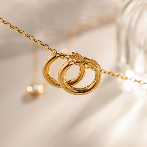 Chunky Hoop Earrings Double Layer Stainless Steel Gold Plated Artificial Pearl Geometric Fashion Jewelry For Women