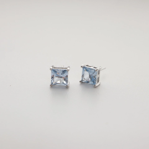 925 Sterling Silver Square Cut Zirconia Stud Earrings Multi Color Birthstone Geometric Four Claw Hypoallergenic Jewelry