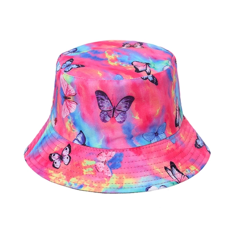 Butterfly Print Bucket Hat Tie Dye Polyester Sun Protection Reversible Summer Beach Outdoor Travel For Women Men