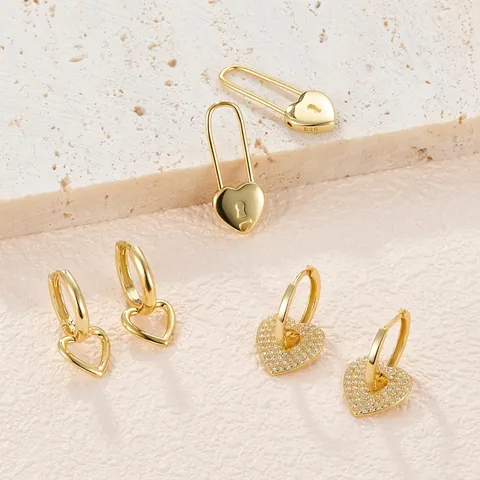 Orecchini a Cerchio a Cuore in Argento Sterling 925 per Donna Orecchini con Lucchetto a Cuore in Strass di Lusso Gioielli Placcati in Oro e Argento Regalo