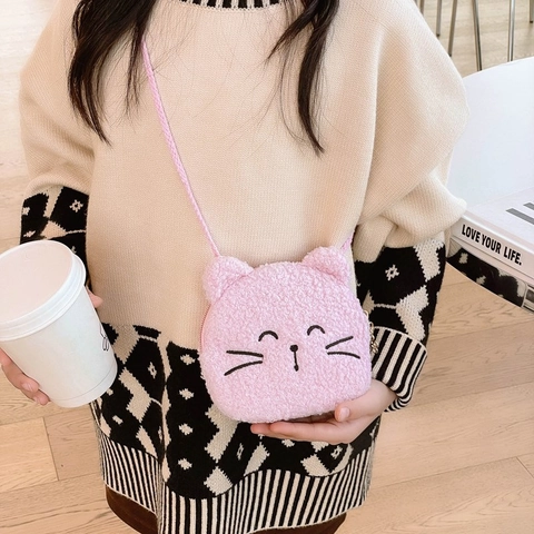 Kids Plush Crossbody Bag Cute Animal Panda Cat Shape Mini Shoulder Coin Purse For Girls