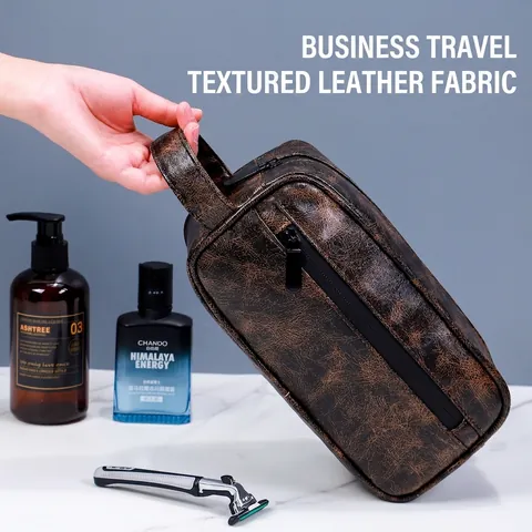 Neceser Hombre Vintage Cuero PU Impermeable Gran Capacidad Viaje Negocios Portátil Organizador De Baño
