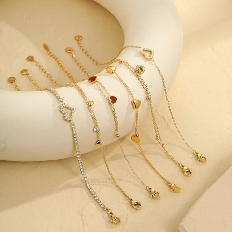 Elegante Pulsera de Acero Inoxidable con Dije de Corazón para Mujer Bañado en Oro 18K con Incrustaciones de Strass Cadena Ajustable Joyería