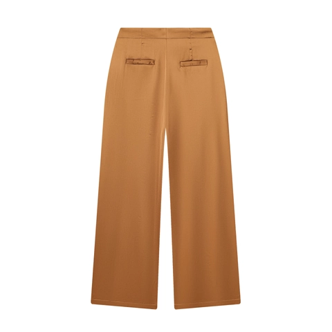 Pantalones De Satén De Pernera Ancha Para Mujer Cintura Alta Color Sólido Múltiples Botones Rectos Elegantes