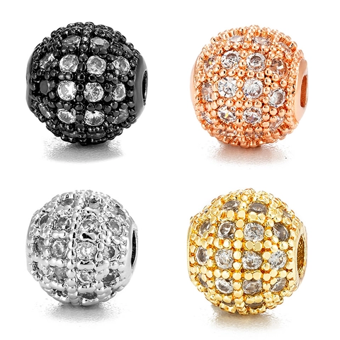 Mikro Pavé Zirkonia Runde Abstandshalter Perlen Kupferkugel Für DIY Schmuckherstellung Armband Halskette Glänzend Charm