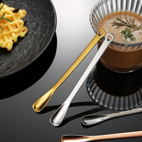 Cucchiaio Da Caffè In Acciaio Inossidabile 304 Manico Lungo Cucchiai Per Dessert Gelato Zucchero Stile Moderno
