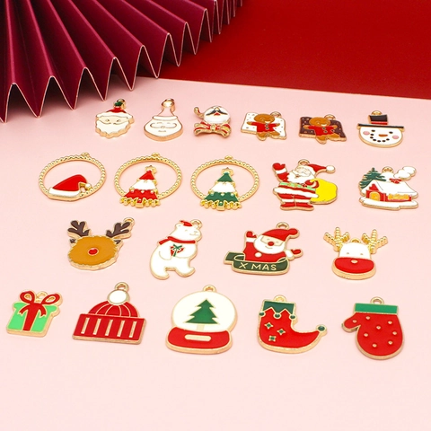 Christmas DIY Charms Alloy Enamel Pendants Jewelry Making Santa Snowman Reindeer Tree Holiday Ornament Accessories