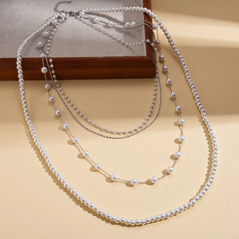 Mehrlagige Künstliche Perlenkette Lange Kette Barock Künstliche Perlen Kupfer Glasperle Geometrisch Vintage Pullover Schmuck Für Damen