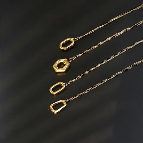 Minimalist Copper Electroplated Geometric Pendant Necklace For Women Unisex Gold Round Hexagon Rectangle Clavicle Chain Jewelry