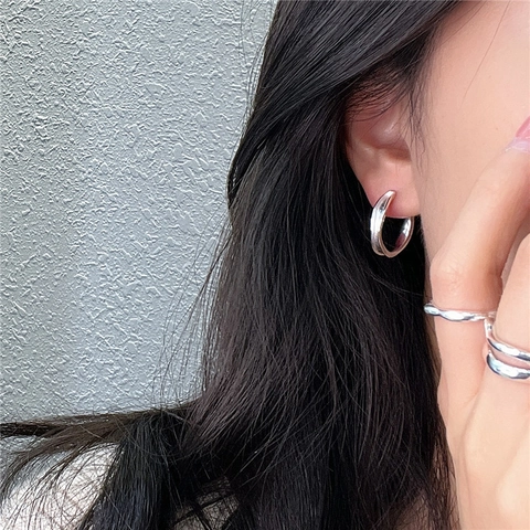 Boucles d'Oreilles Créoles Ondulées en Forme de C en Argent Sterling 925 pour Femme Vintage Poli Minimaliste Mode Coréenne Bijoux