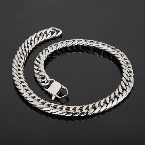 Men Stainless Steel Cuban Link Chain Necklace And Bracelet Hip Hop Simple Fashion Polished Silver Color Punk Jewelry