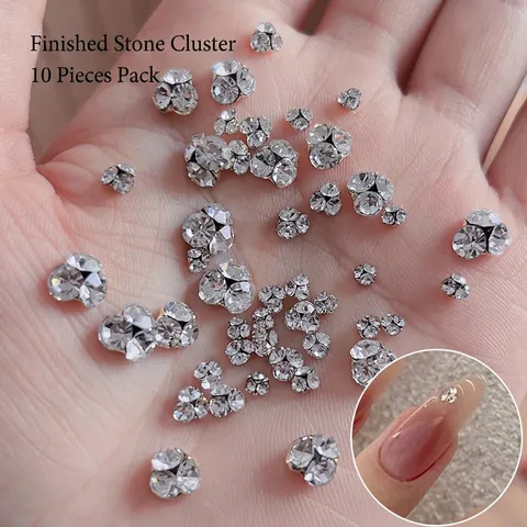 Elegant Sparkling Glass Crystal Nail Art Rhinestones Flower Shaped Metal Base Luxury Manicure Accessories Decor