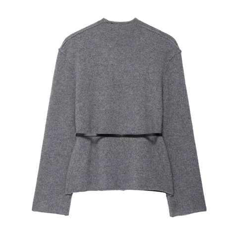 Elegant Women Knit Cardigan Sweater With Black Leather Belt V-Neck Single Breasted Long Sleeve Solid Dark Gray Soft Cozy