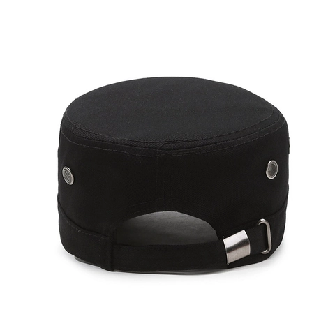 Men Cadet Cap Flat Top Hat Cotton Canvas Solid Color Adjustable Outdoor Casual Military Style Sport Metal Decor