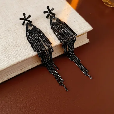 Pendientes Colgantes Flor Borla Diamante Imitación Cobre Negro Joyas Con Poste De Plata Esterlina 925 Para Mujeres