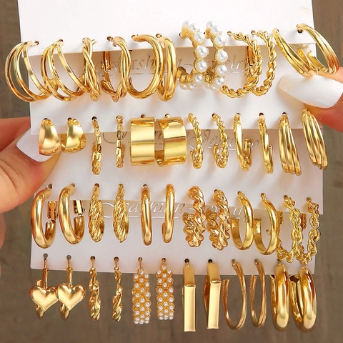 Bijoux Fantaisie Boucles D'oreilles Alliage Künstliche Perle Strass Géométrique Créoles Puces Papillon Coeur 14k Gold Earring Post Femmes