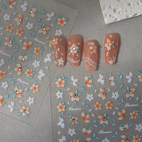 Autocollants De Nail Art À Fleurs En Relief Décoration De Manucure DIY Florale Stéréo Petits Strass Imperméable Femme