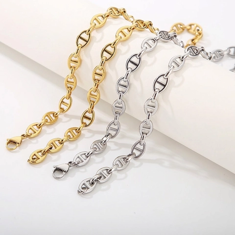 Collier Chaîne Ancre Acier Inoxydable Maillons Nez De Porc Bijoux Hip Hop Minimalistes Pour Hommes Femmes Style Punk