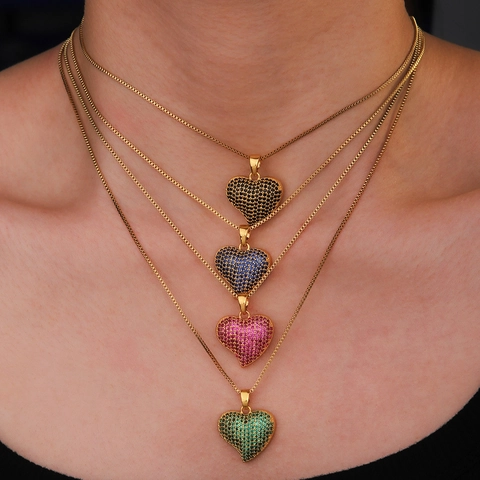 Heart Pendant Necklace With Copper Zircon Pave Micro-setting Gold Plated Box Chain Elegant Clavicle Jewelry For Women