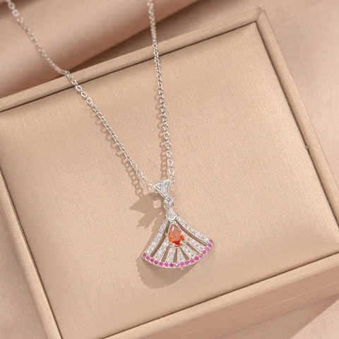 Waaivormige Hanger Ketting Koper 18K Verguld Roestvrij Staal Zirkonia Druppelsteen Luxe Sieraden
