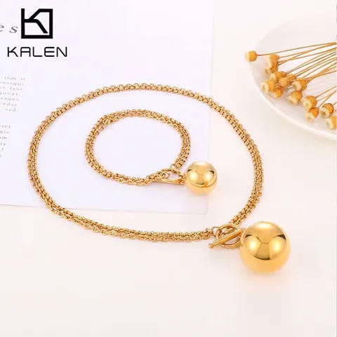 Mirror Ball Pendant Double Layer Chain Necklace And Bracelet Stainless Steel Jewelry Bold Minimalist Fashion For Women