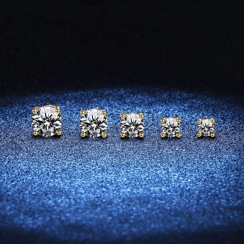 Orecchini a Bottone in Argento Sterling 925 con Moissanite Orecchini in Zirconia Taglio Brillante Rotondo Gioielli con Intarsio a Quattro Griffe per Donna