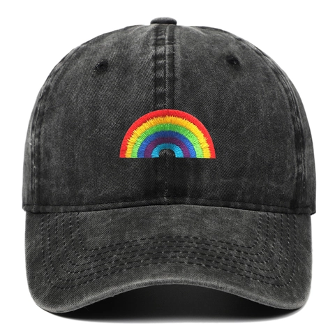 Casquette De Baseball En Coton Lavé Avec Broderie Arc-En-Ciel Style Rétro Délavé Protection Solaire Réglable Dad Hat