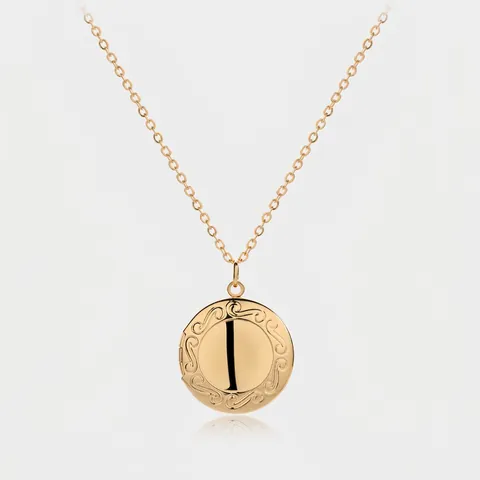 Collana Vintage Porta Foto Tonda Rame Placcato Oro 18K Argento Motivo Voluta Goffrato Specchio Gioielli Commemorativi Regalo