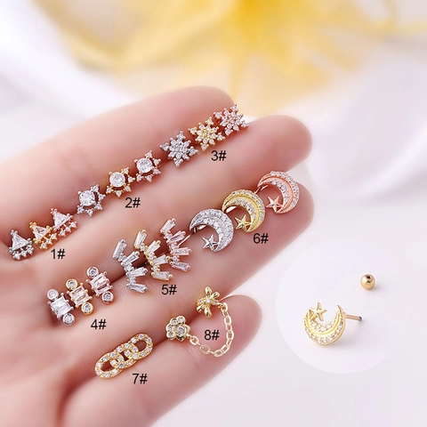 Studs De Cartilage D'Oreille Géométriques En Acier Inoxydable Zircon Bijoux De Piercing Avec Fermoir À Vis Pour Femmes