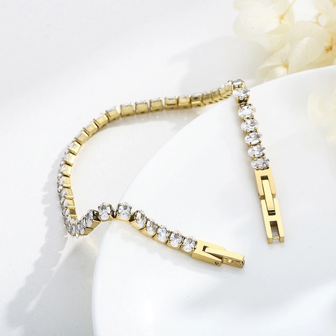 Bracciale Alla Moda Di Marca Popolare Super Lucido In Acciaio Inossidabile Con Zirconi Incastonati Gioielli Rettangolari Con Strass Semplice Ed Elegante