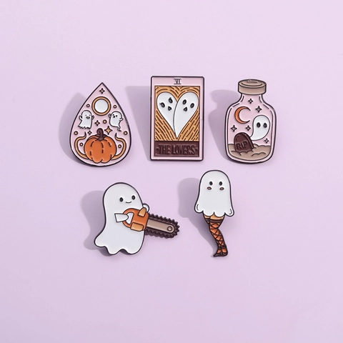 Legierung Gespenst Emaille Pins Cartoon Halloween Kürbis Tarotkarte Brosche Süße Metallische Lackierte Abzeichen Für Kleidung Party Dekoration