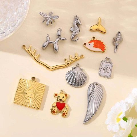 DIY Schmuck Anhänger Edelstahl Emaille Tier Igel Biene Seepferdchen Muschel Flügel Französischer Retro Stil Zubehör