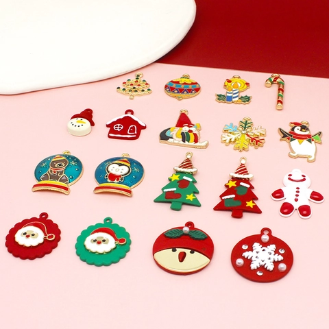 Christmas Charms Alloy Enamel Pendants For DIY Jewelry Making Festive Earring Necklace Crafting Santa Snowflake Tree Theme
