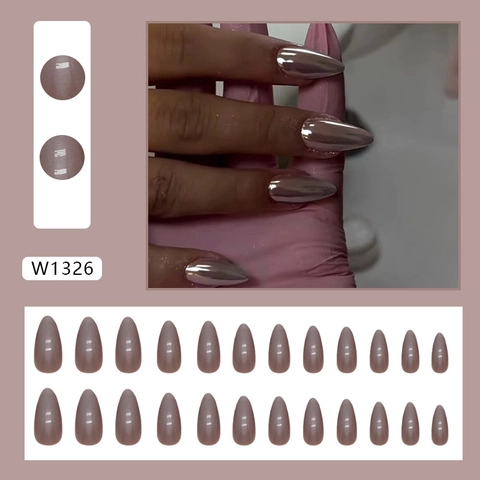 Ongles À Presser Amande Aurora Effet Miroir Chrome Métallique Brillant Dégradé Œil De Chat Faux Ongles Pour Femmes