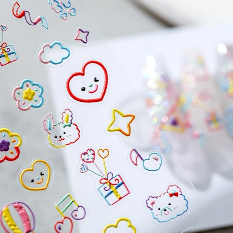 Pegatinas De Uñas Con Relieve 5D Calcomanías Autoadhesivas Dibujos Animados Fiesta Arcoíris Corazón Conejo Para Manicura DIY