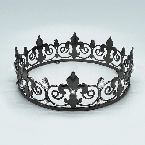 Corona De Rey Barroca Vintage Fleur De Lis Aleación Cristal Rhinestone Tiara Para Hombres Mujeres Lujo Boda Fiesta Accesorios Pelo