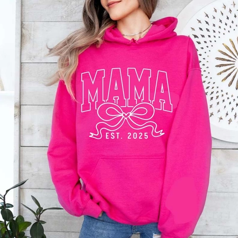 Felpa Con Cappuccio Mama Est 2025 Coquette Poliestere Foderata In Pile Pullover Casual Oversize Per Donna