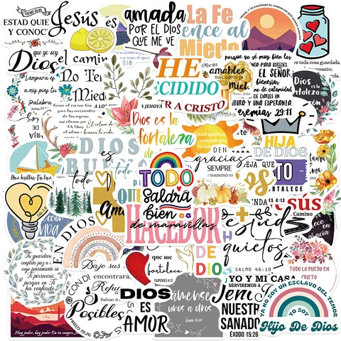 Spanish Religious Bible Verse Stickers Waterproof PVC Inspirational Quotes Decals For Laptop Luggage Guitar DIY Decoration