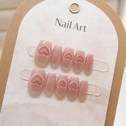 Rosa Cat Eye Press On Nails Mit Herzmuster Glitzer Kurz Ballett Eckig Rund Süßer Stil Für Damen